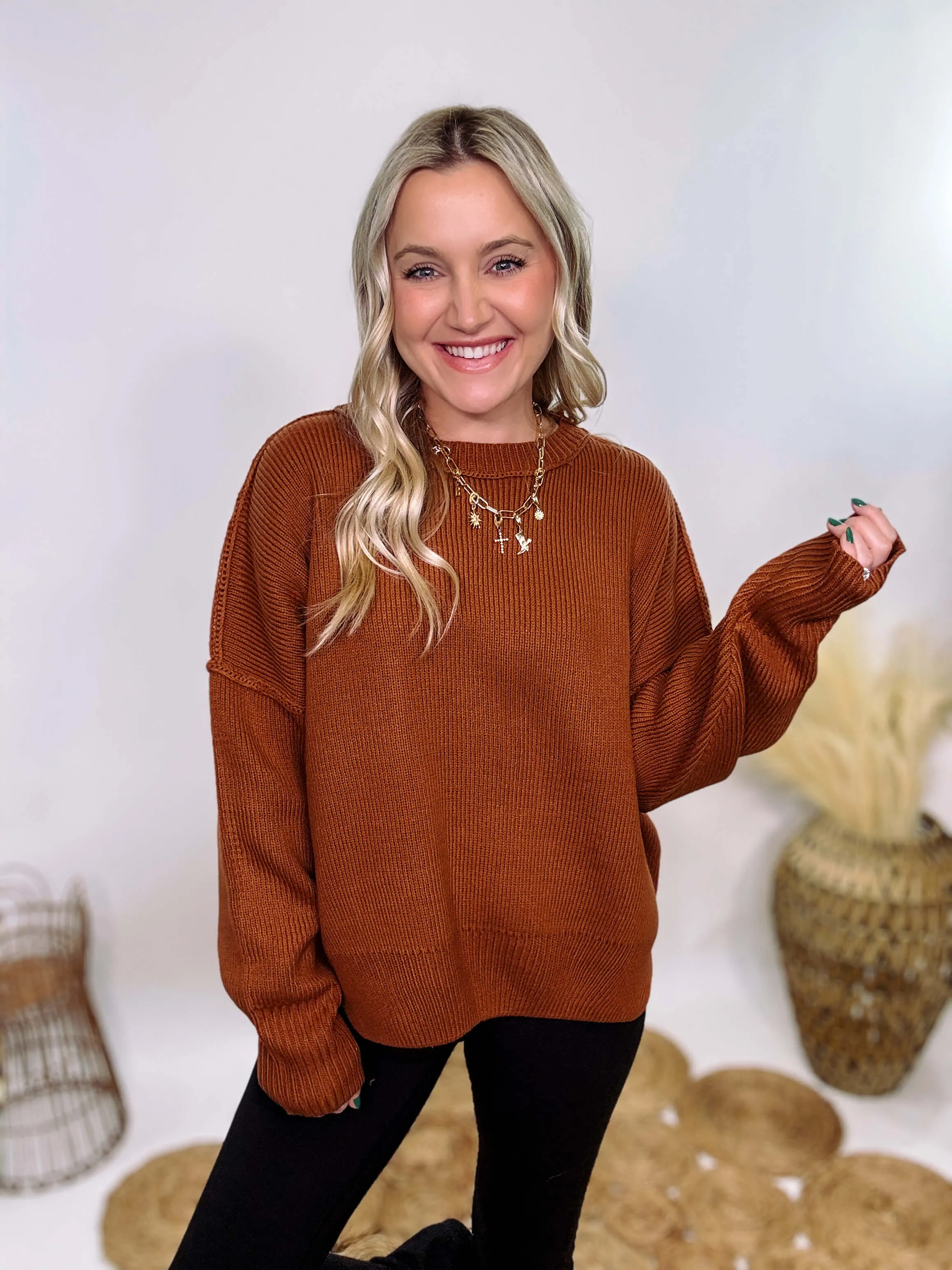 Rust Oversized Long Sleeve Sweater