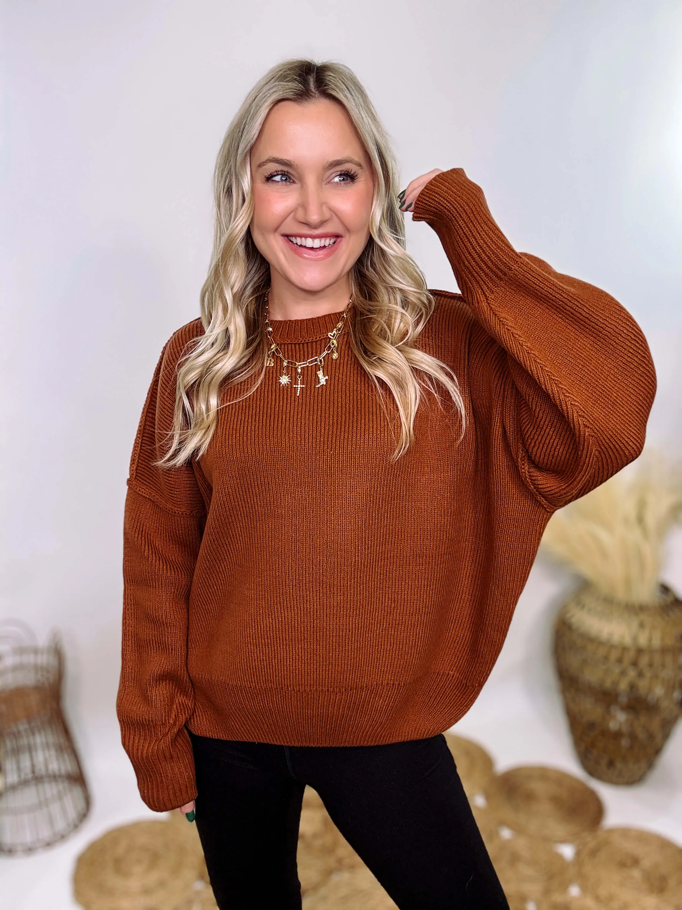 Rust Oversized Long Sleeve Sweater