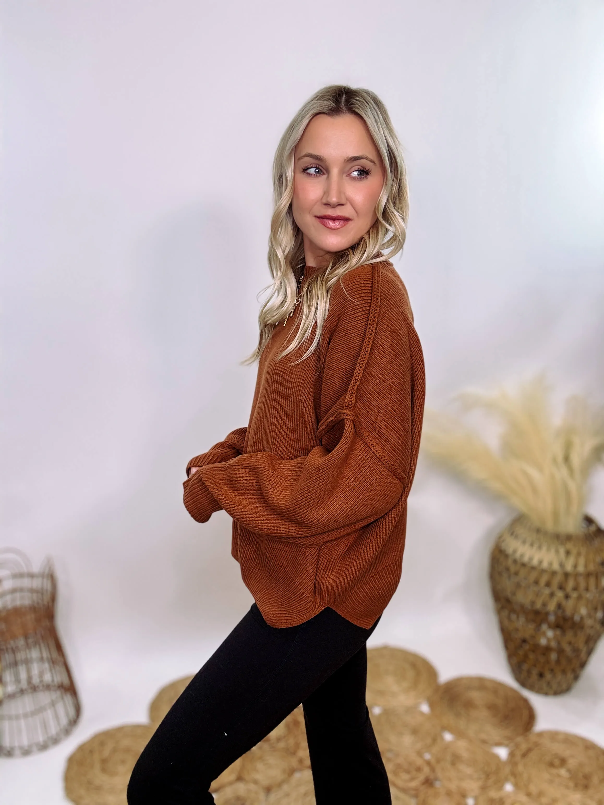 Rust Oversized Long Sleeve Sweater