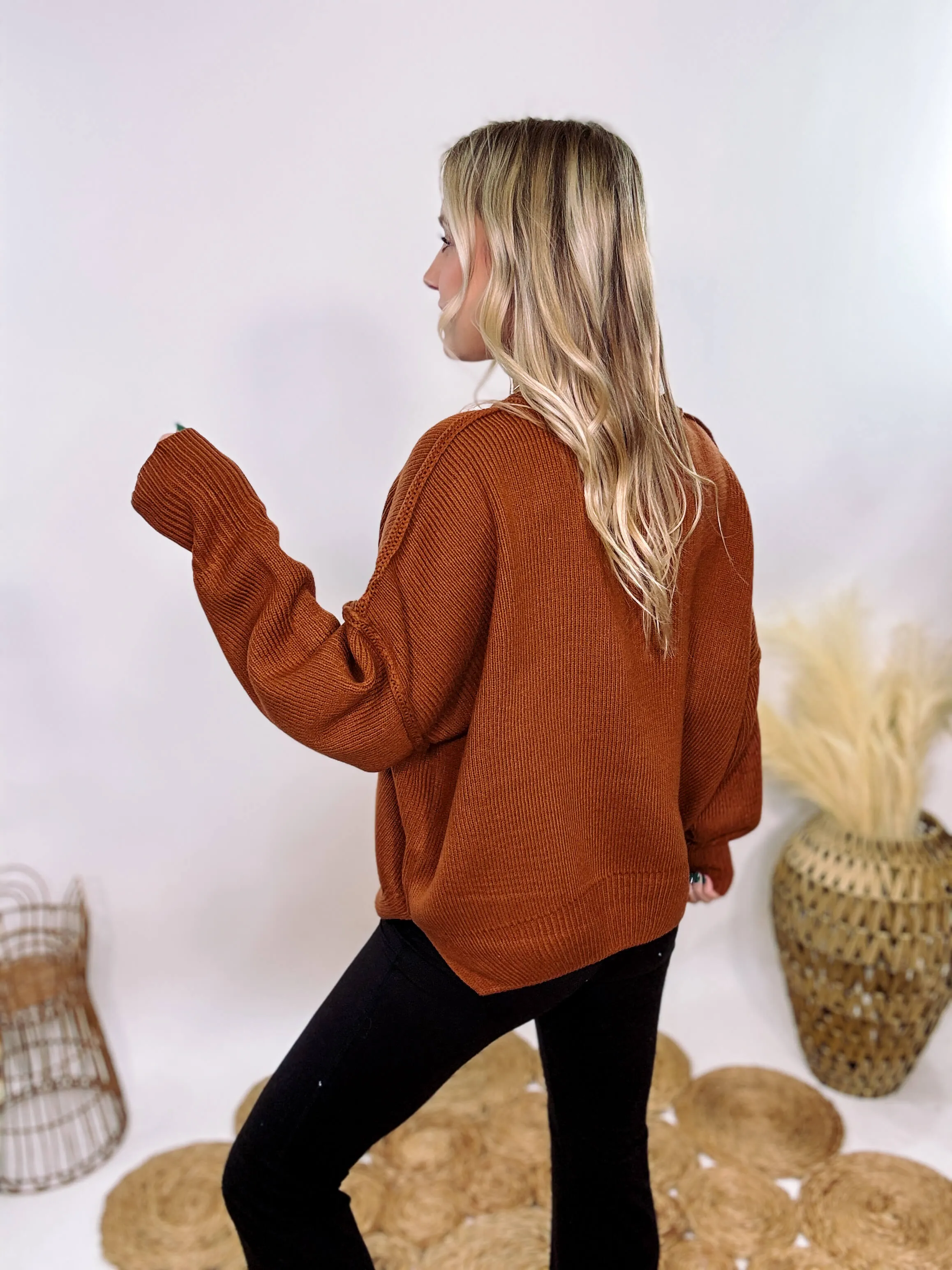 Rust Oversized Long Sleeve Sweater