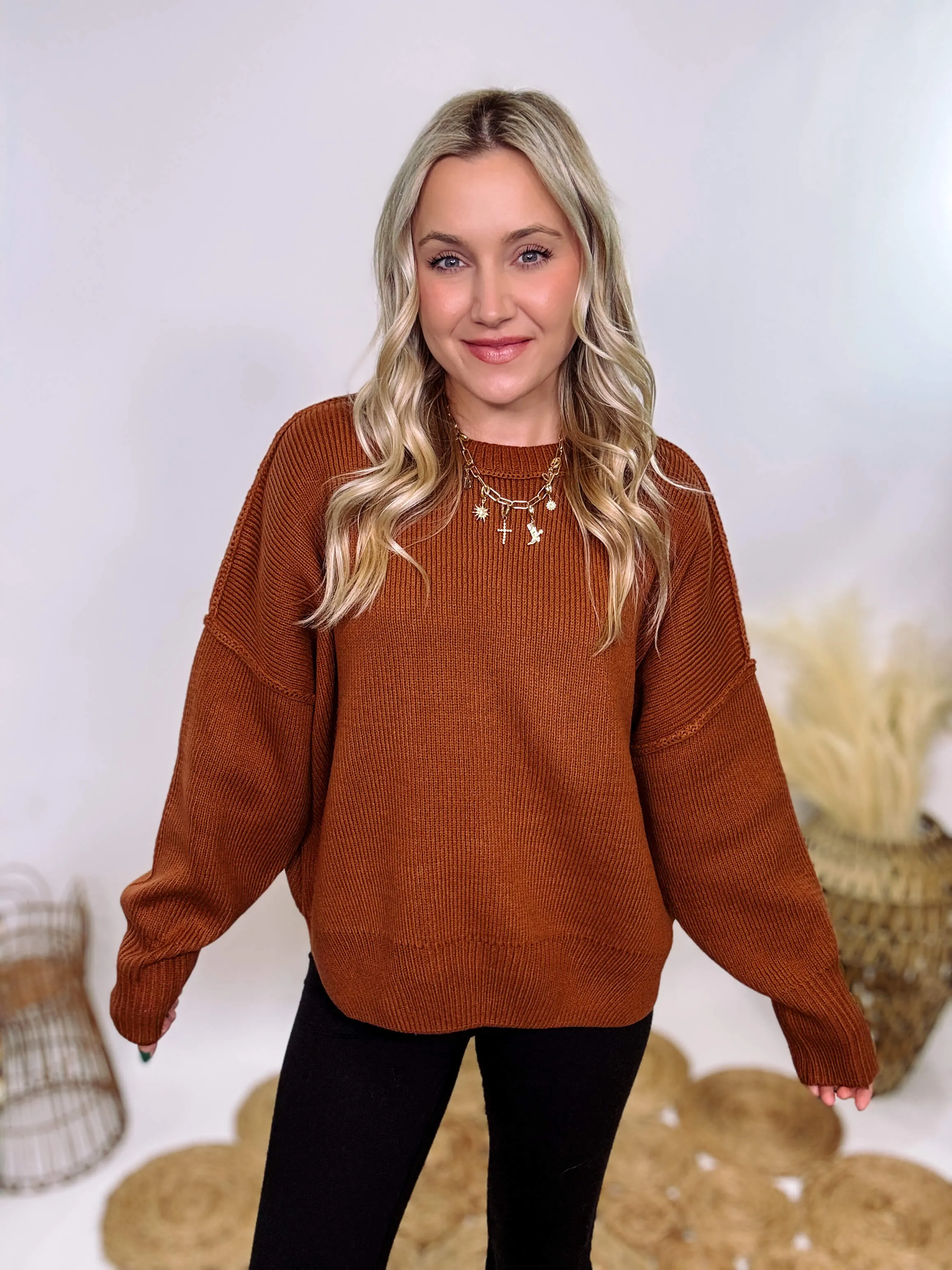 Rust Oversized Long Sleeve Sweater