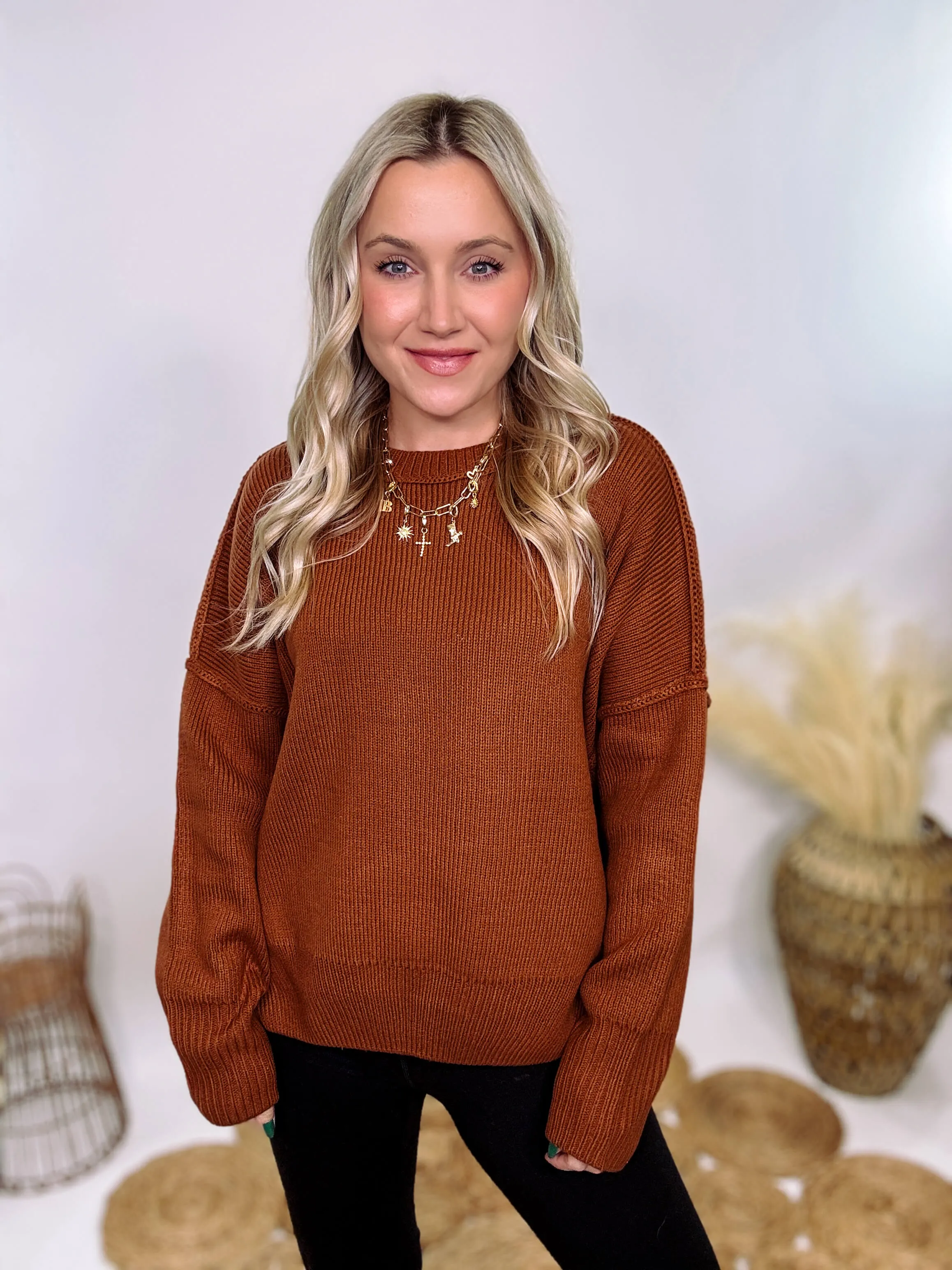 Rust Oversized Long Sleeve Sweater