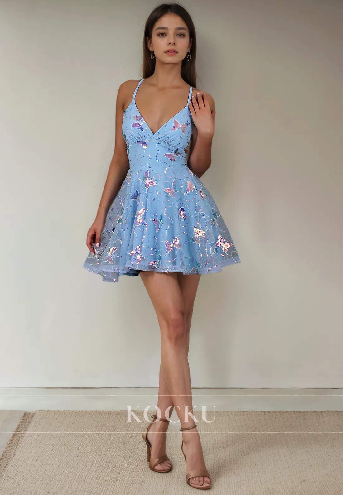 Sexy & Morden Spaghetti Straps V-Neck Backless A-Line Party Homecoming Dress