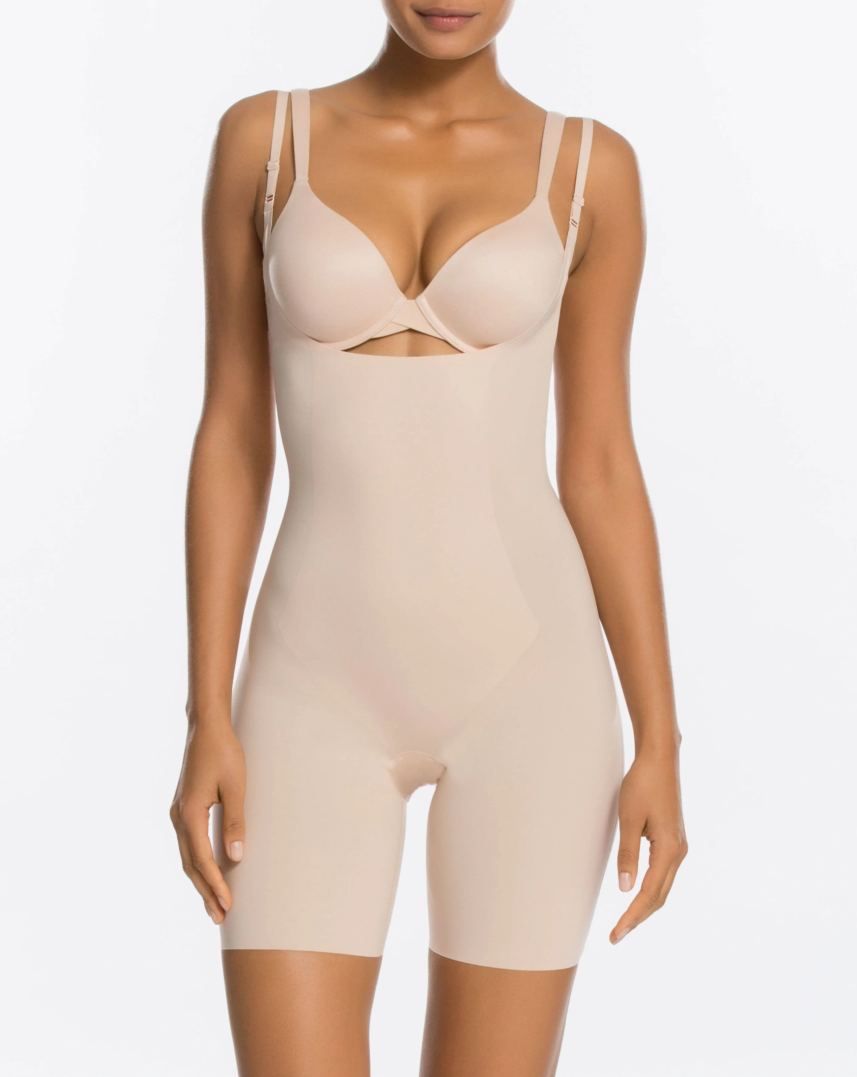 SHAPERX Open-Bust Mid-Thigh Bodysuit