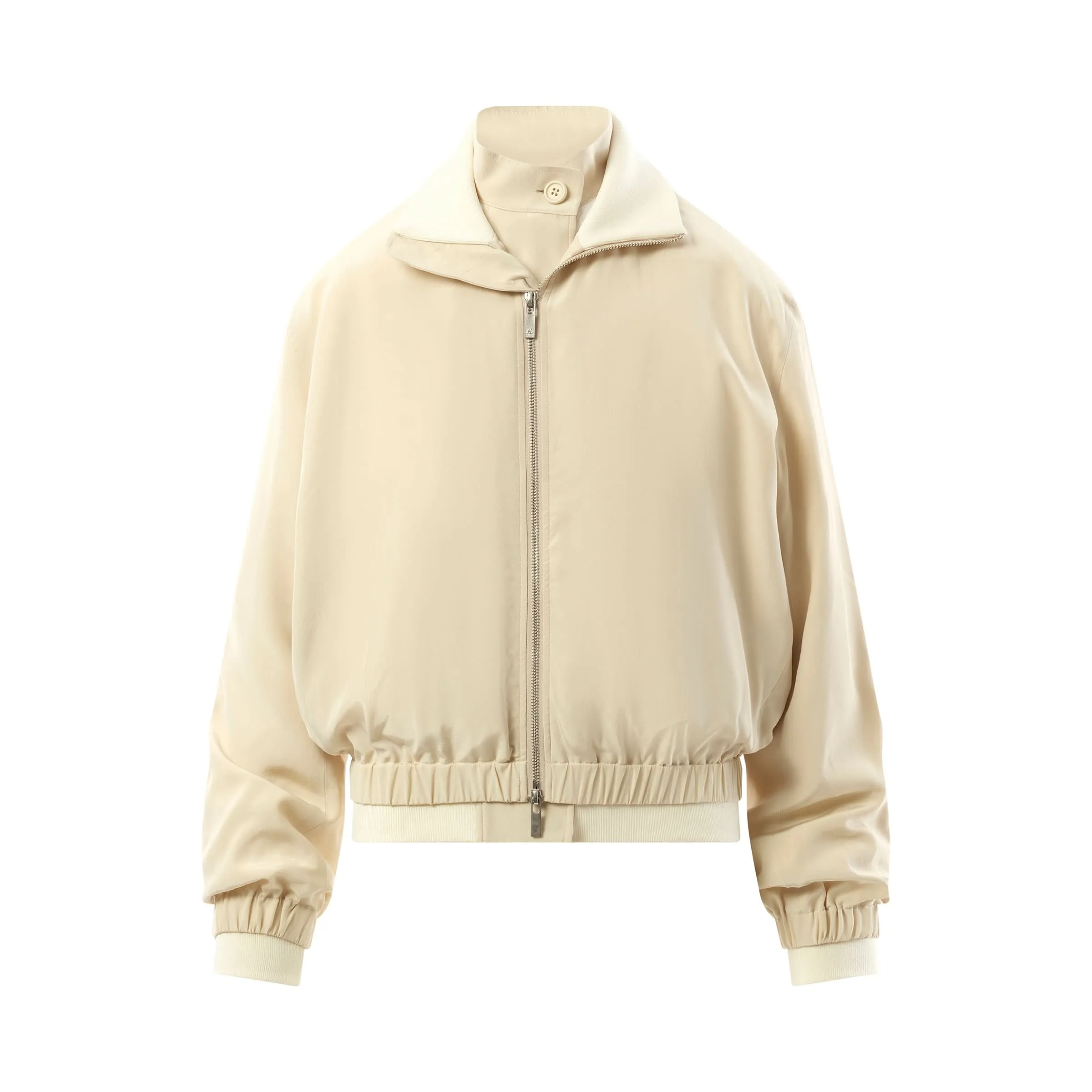 Silk Zip Bomber Jacket in Oat