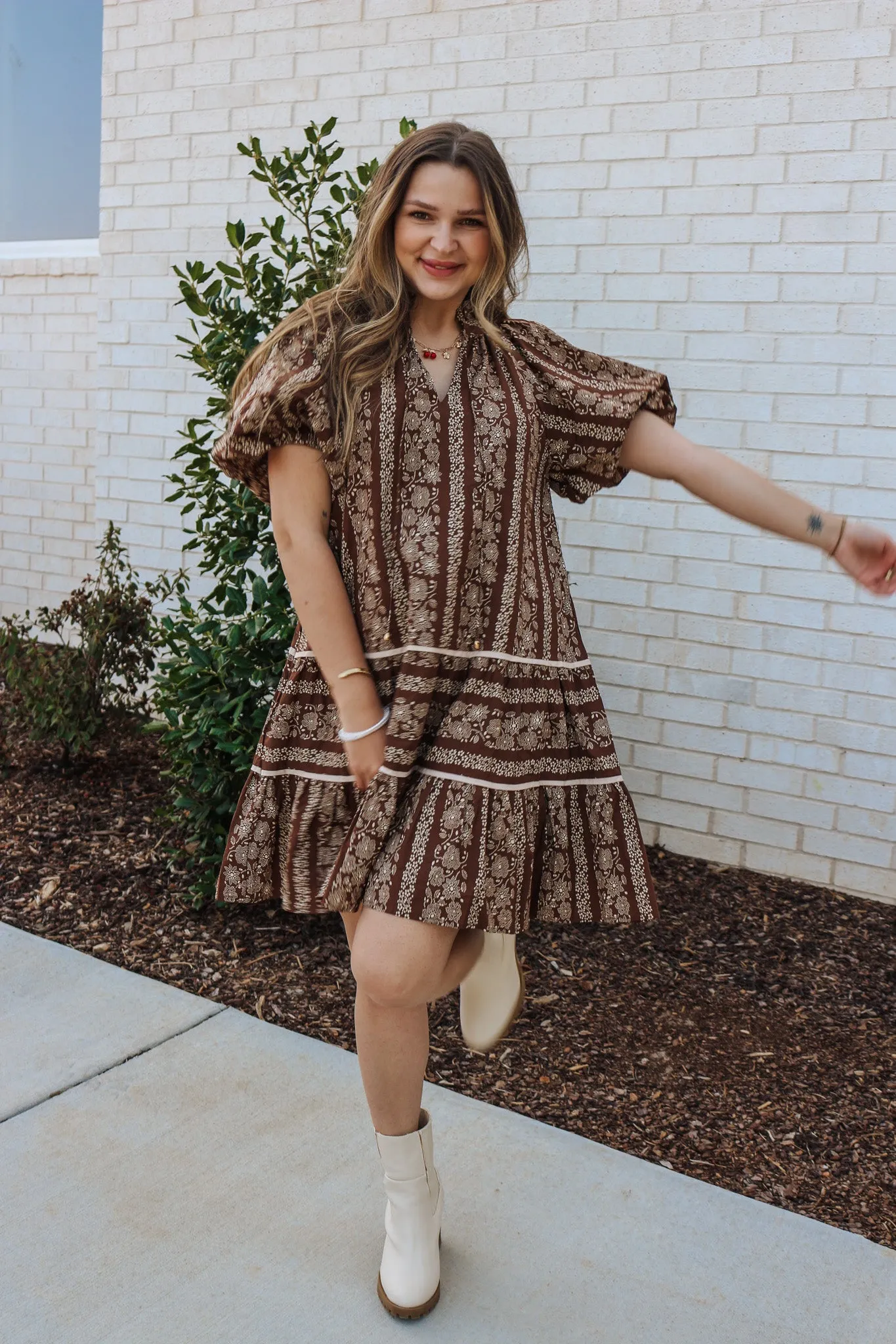 Small Town Rumor Brown Floral Dress