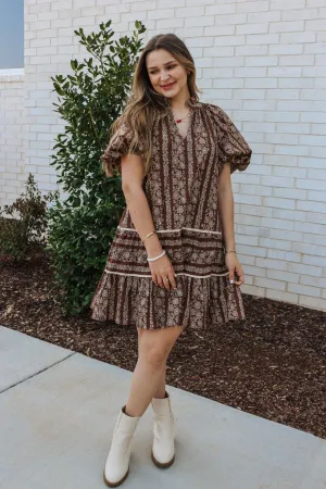 Small Town Rumor Brown Floral Dress