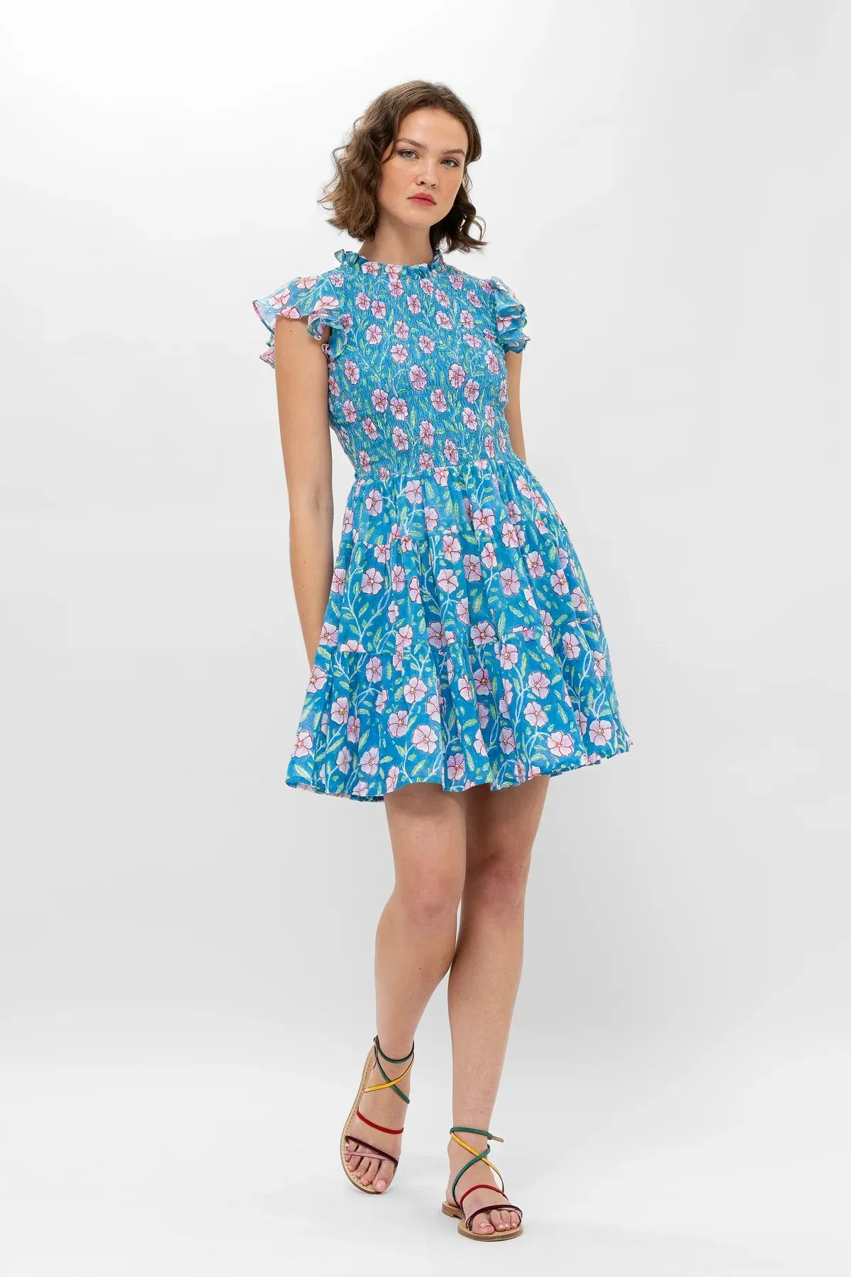 Smocked Flirty Mini Dress - Amalfi Blue