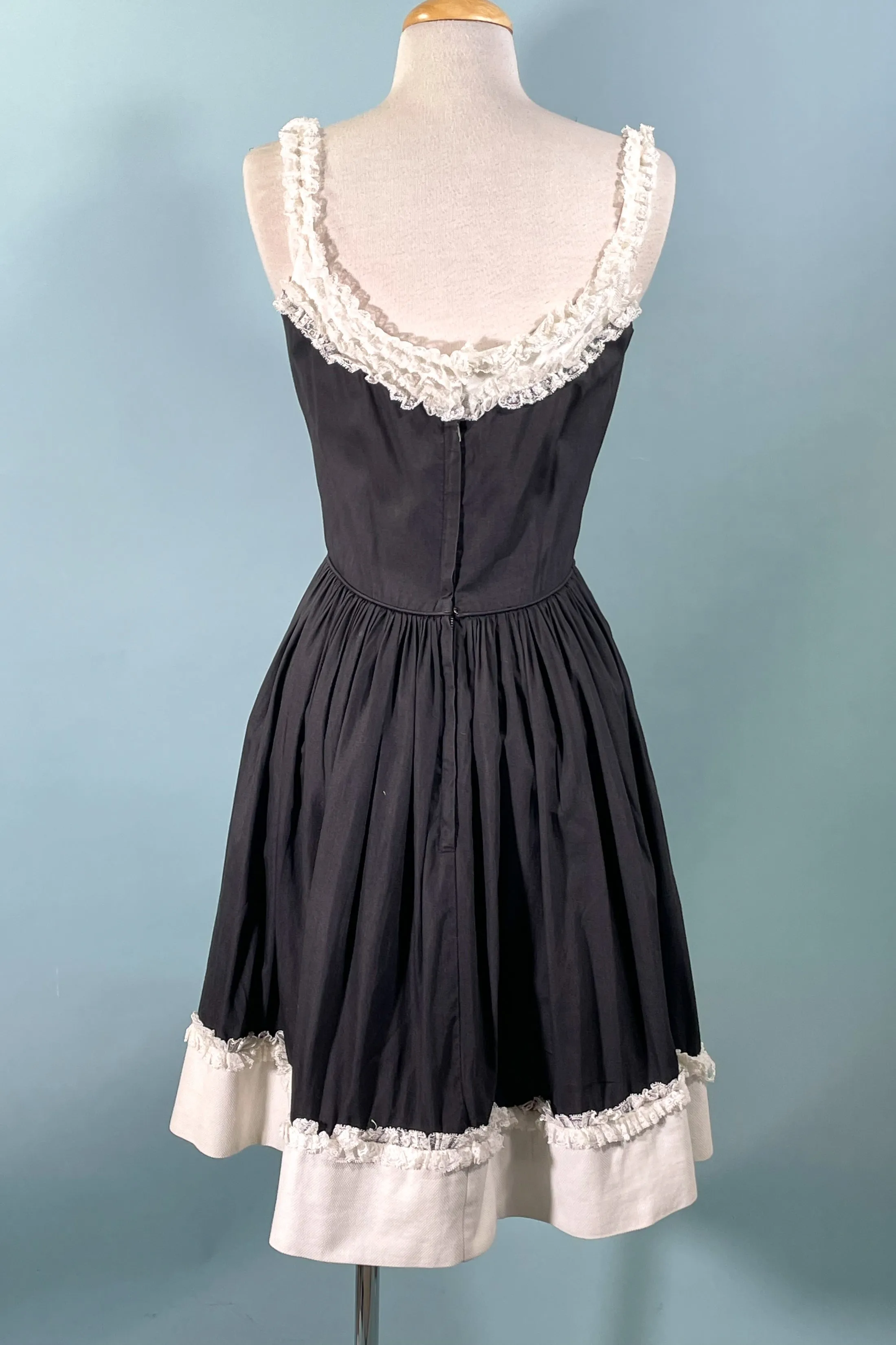 SOLD Vintage 60s Black White Summer Dress, Fit & Flare by Pixie of Calif, S