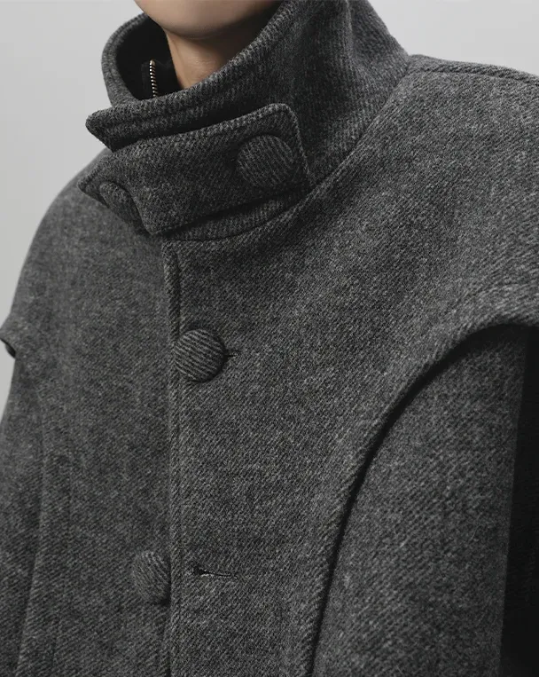 Solid Male Woolen Stand Collar Jacket