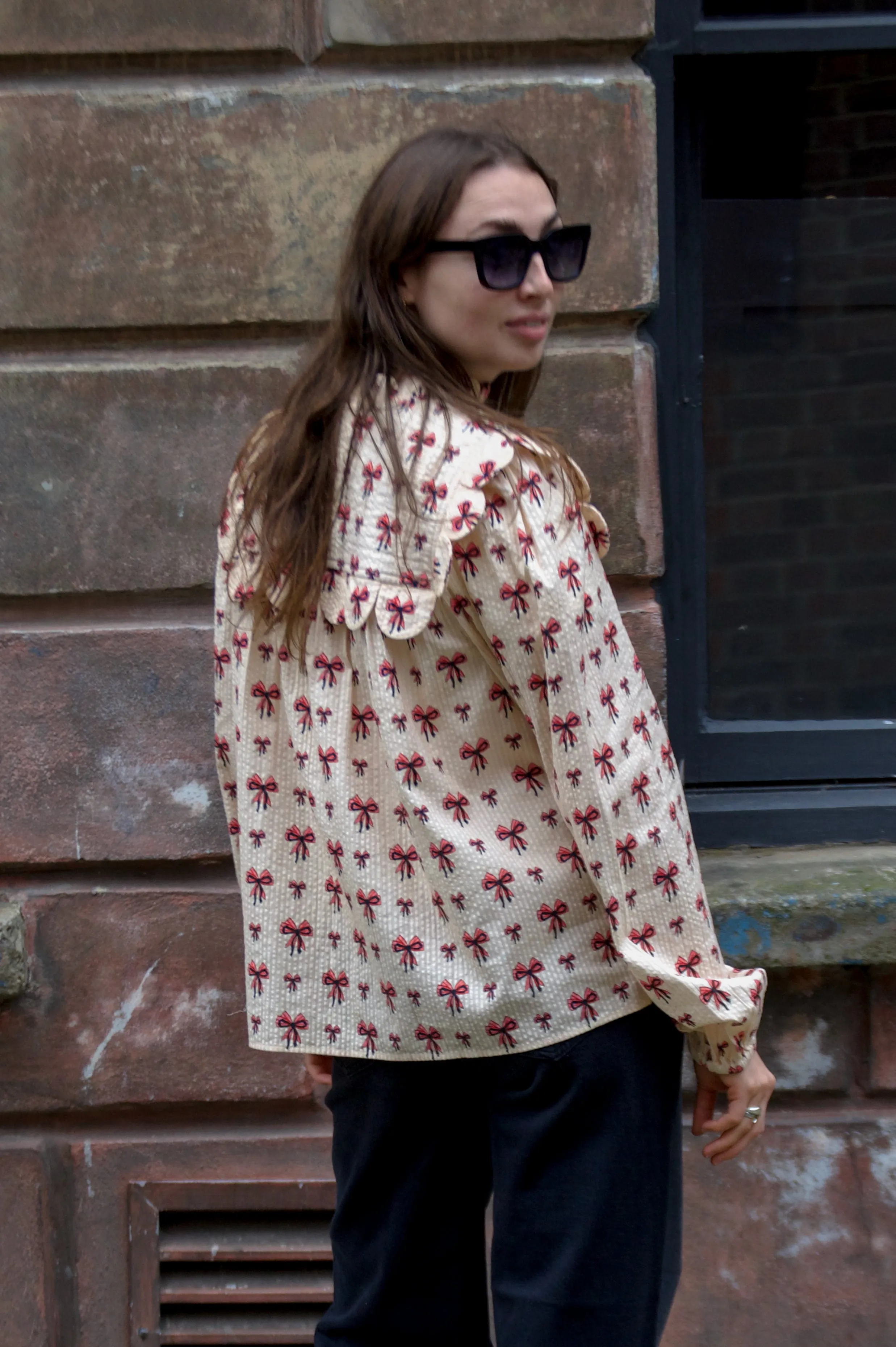 Stella Nova Bow Printed Latte Tongue Blouse