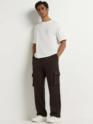 Studiofit Brown Cargo-Style Mid-Rise Relaxed-Fit Pants