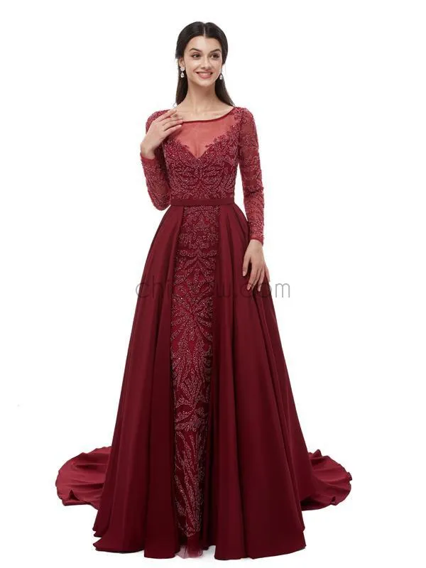 Stunning A-line Long Sleeve Beaded Prom Dress, YKX077