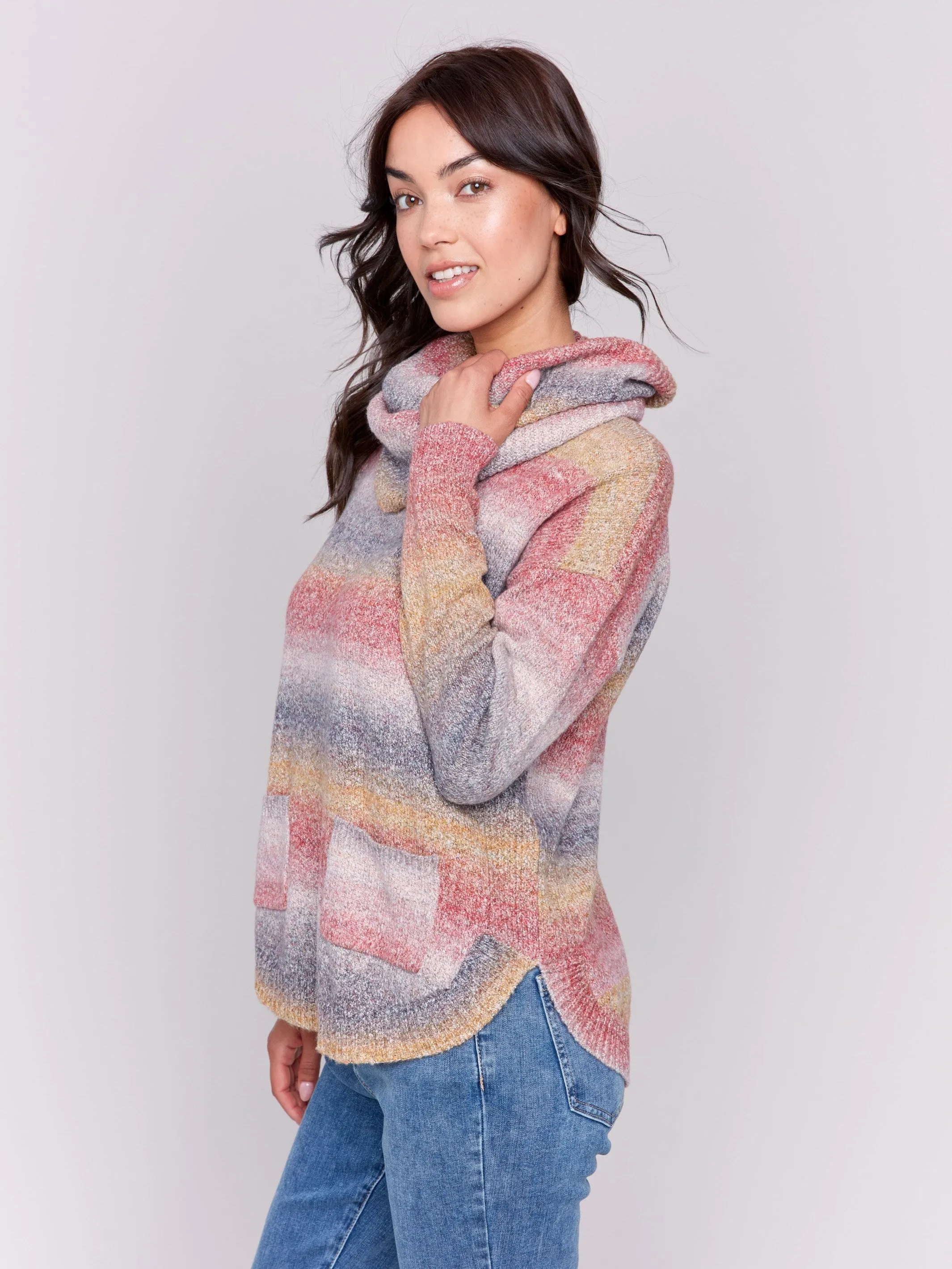 Sweater with Removable Scarf - Pink