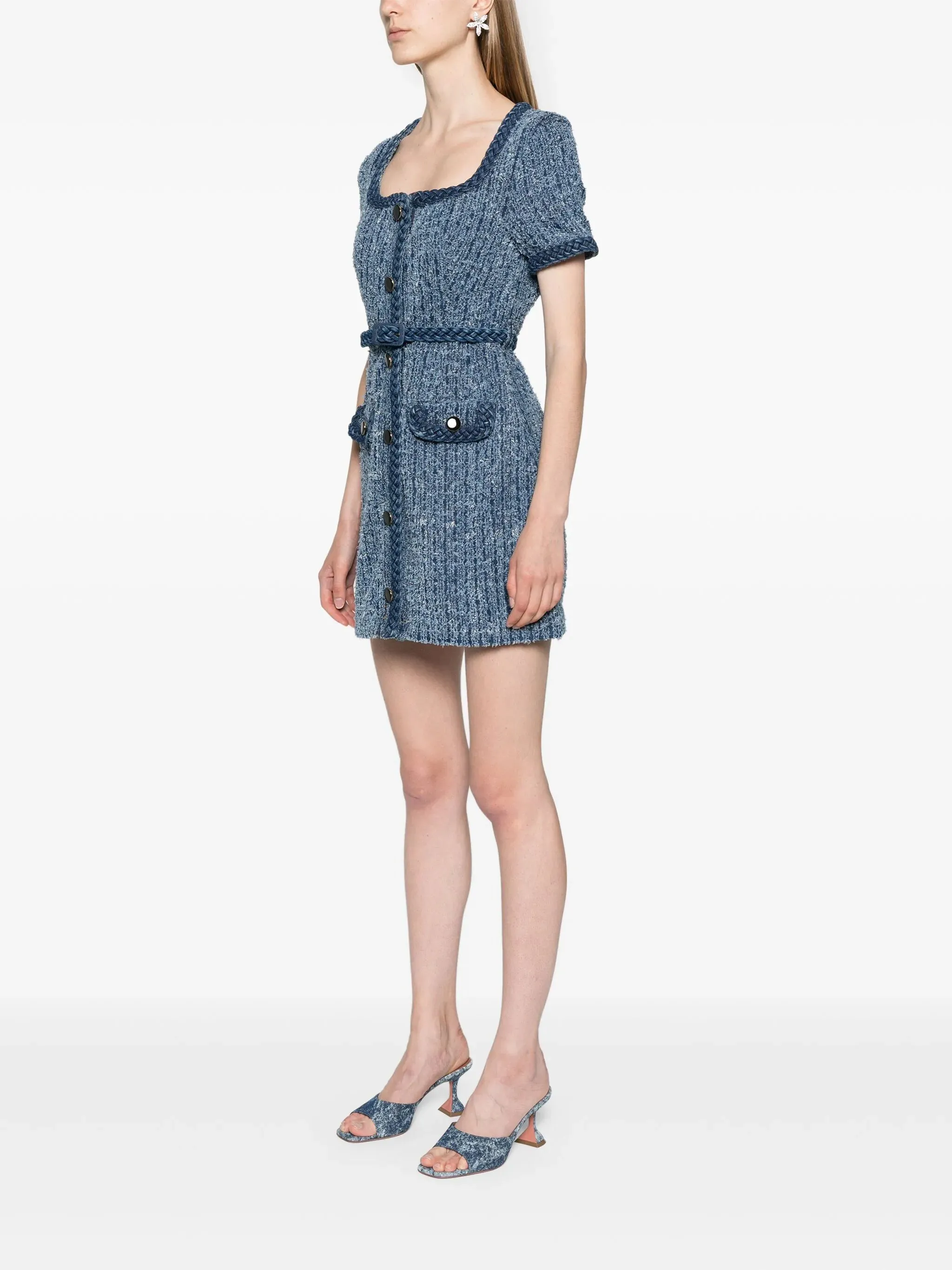 Textured Denim Short Sleeve Mini Dress