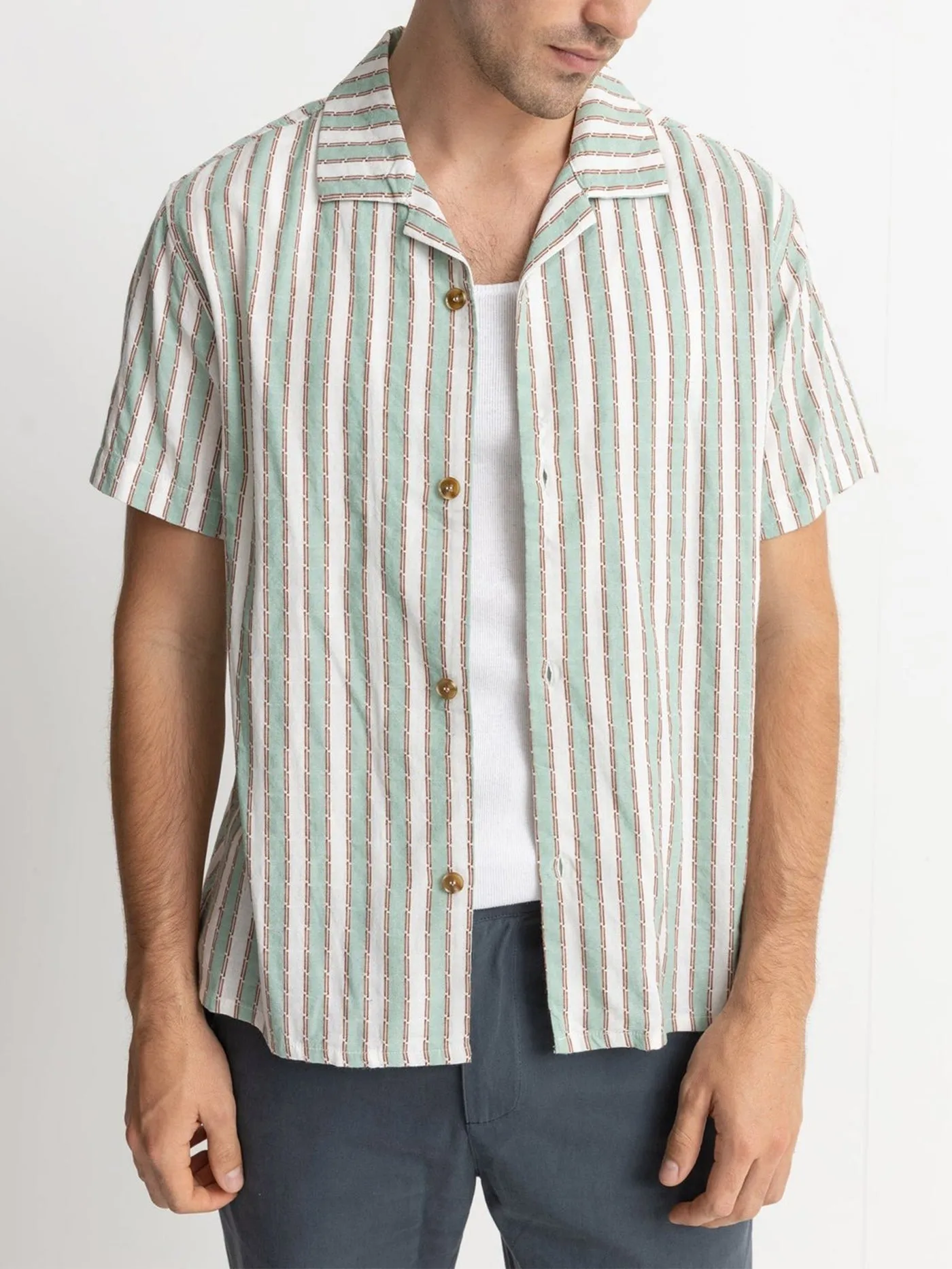 Vacation Stripe Short Sleeve Buttondown Shirt