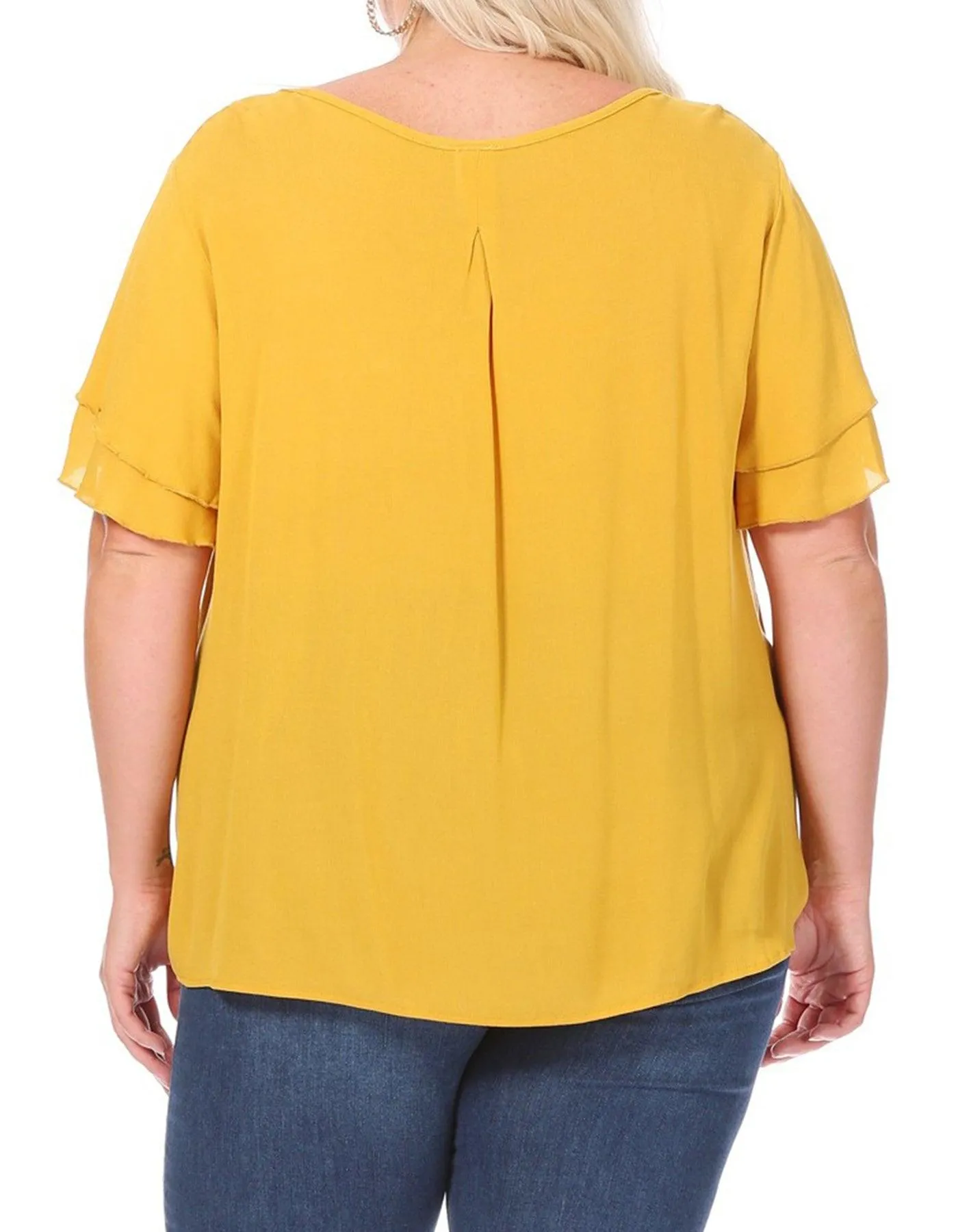 Women's Plus Size Solid Flowy Short Flutter Sleeve Key Hole Blouse