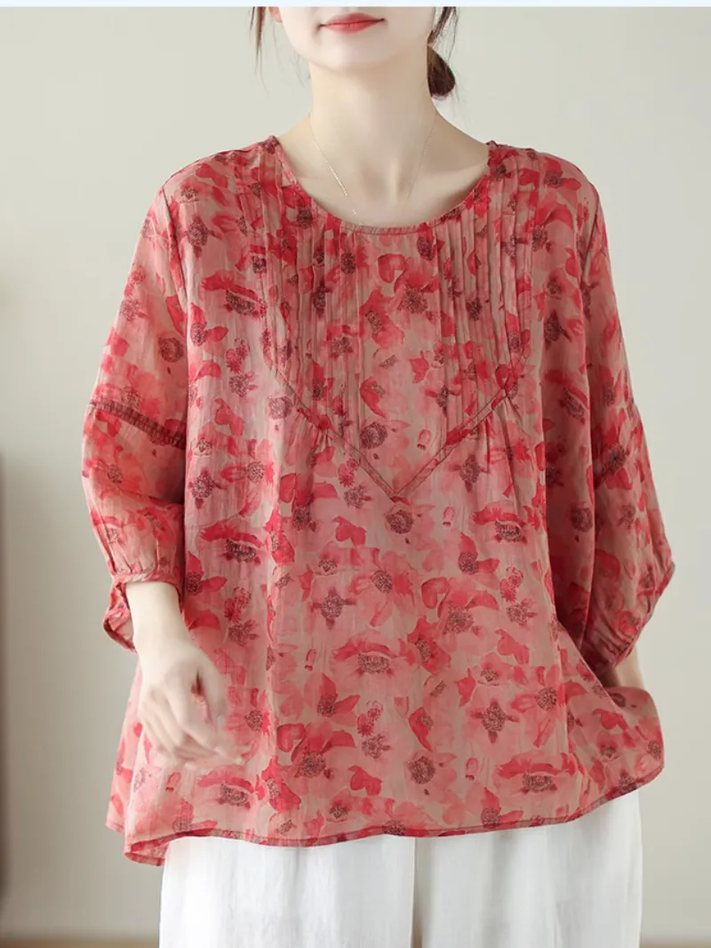 Women's Summer Charming Elegance Floral Round Neck Tops