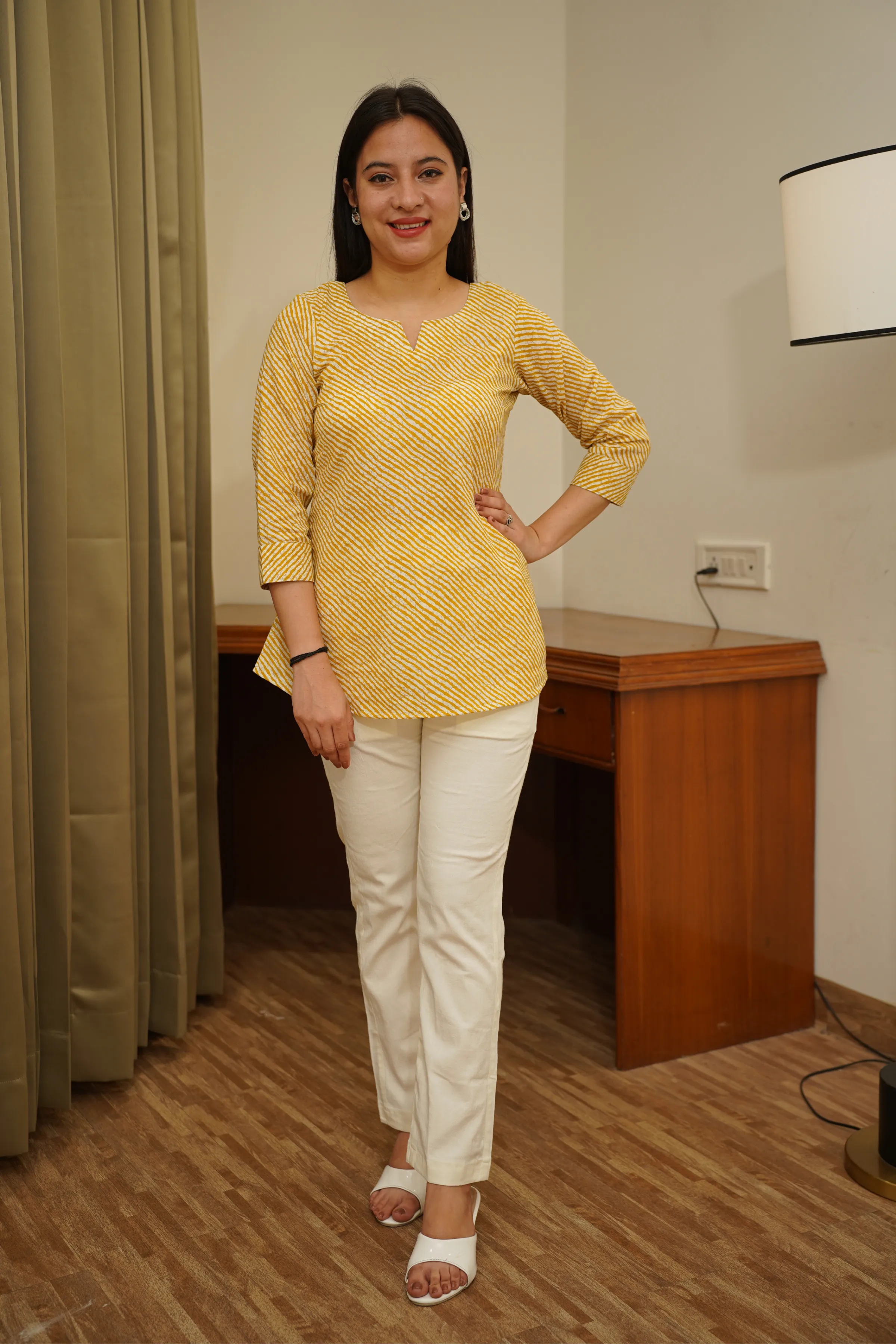 Yellow Lehriya Cotton Top