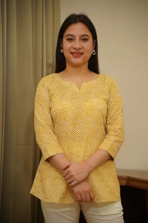 Yellow Lehriya Cotton Top